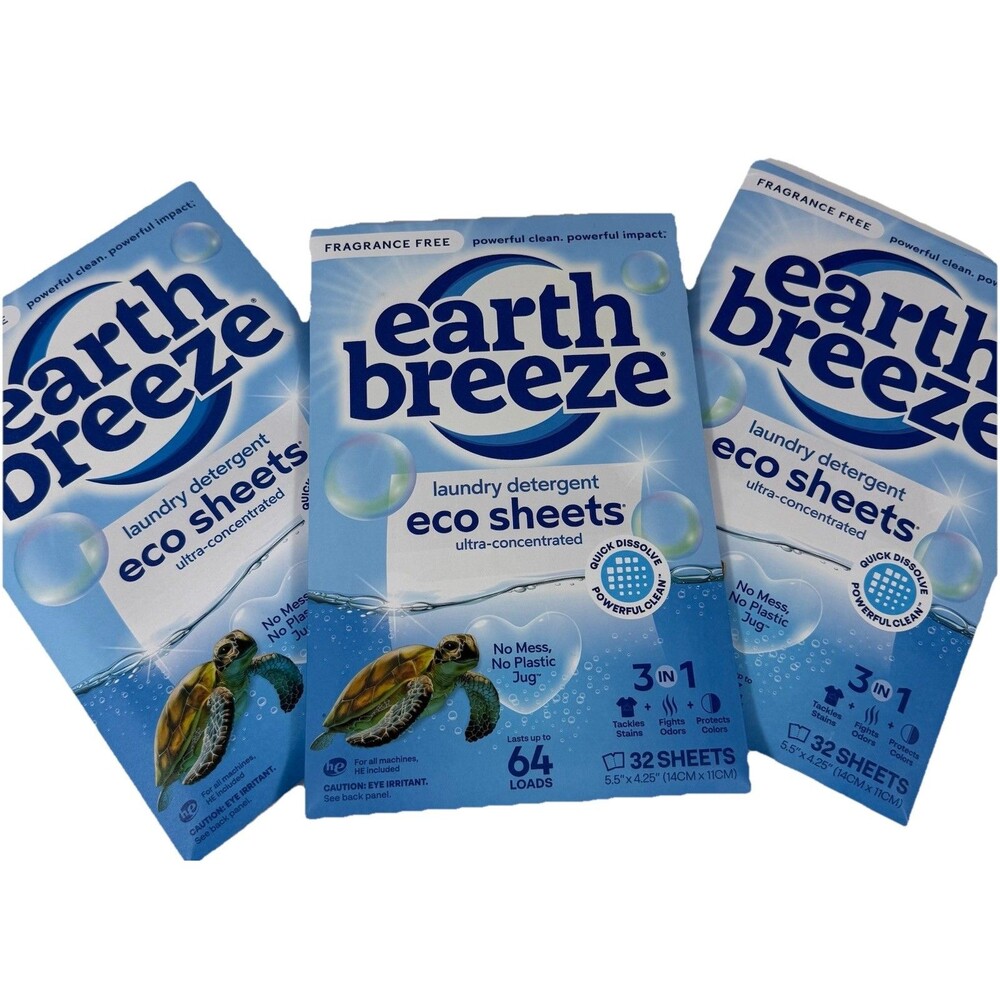 Earth Breeze Laundry Detergent Sheets Fragrance-Free 32 Sheets Lot of 3
